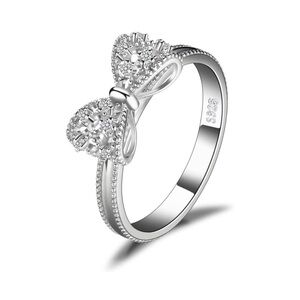 18k White Gold Coquette Bow Swarovski Crystal Ring Dainty Feminine Cottage Girl
